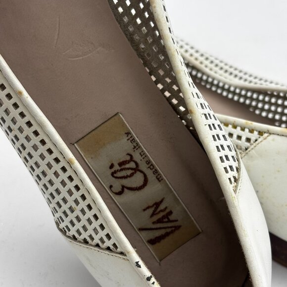 Vtg Van Eli Made In Italy White Leather Cutout Loafers Womens 8.5 Slip On Shoes - Picture 8 of 8